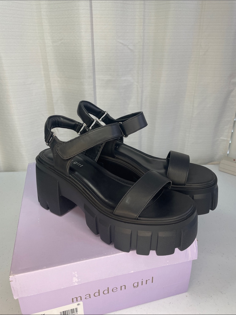 Madden Girl Black Chunky Lug Platform Sandals